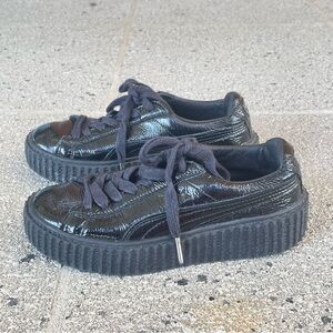 Fenty Puma Rihanna Wrinkled Patent Black Creeper Sneakers Sz 5.5
